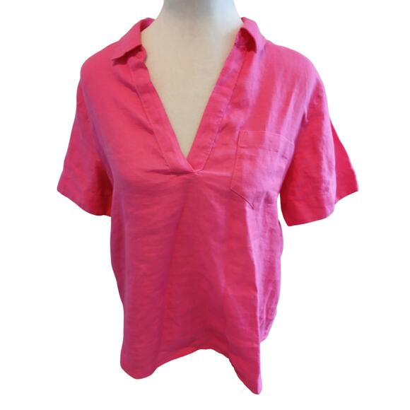 J.Crew Medium Linen Popover Fuschia Pink top - Picture 1 of 5